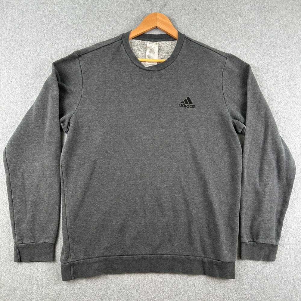 Adidas Sweatshirt Mens L Gray Essential Crewneck Fleece Logo Pullover Activewear